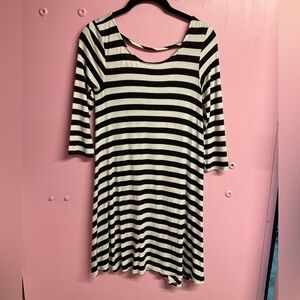 Poof! Black and White Striped Long Sleeve Dress